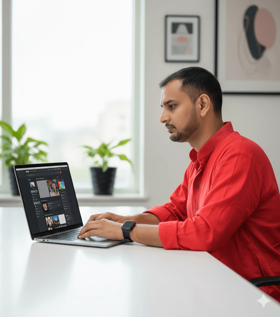 Vivek Adhikari working at desk